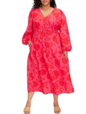 LILLY PULITZER x Target Classic Rose Linen Midi Dress Pink/Red Size XL